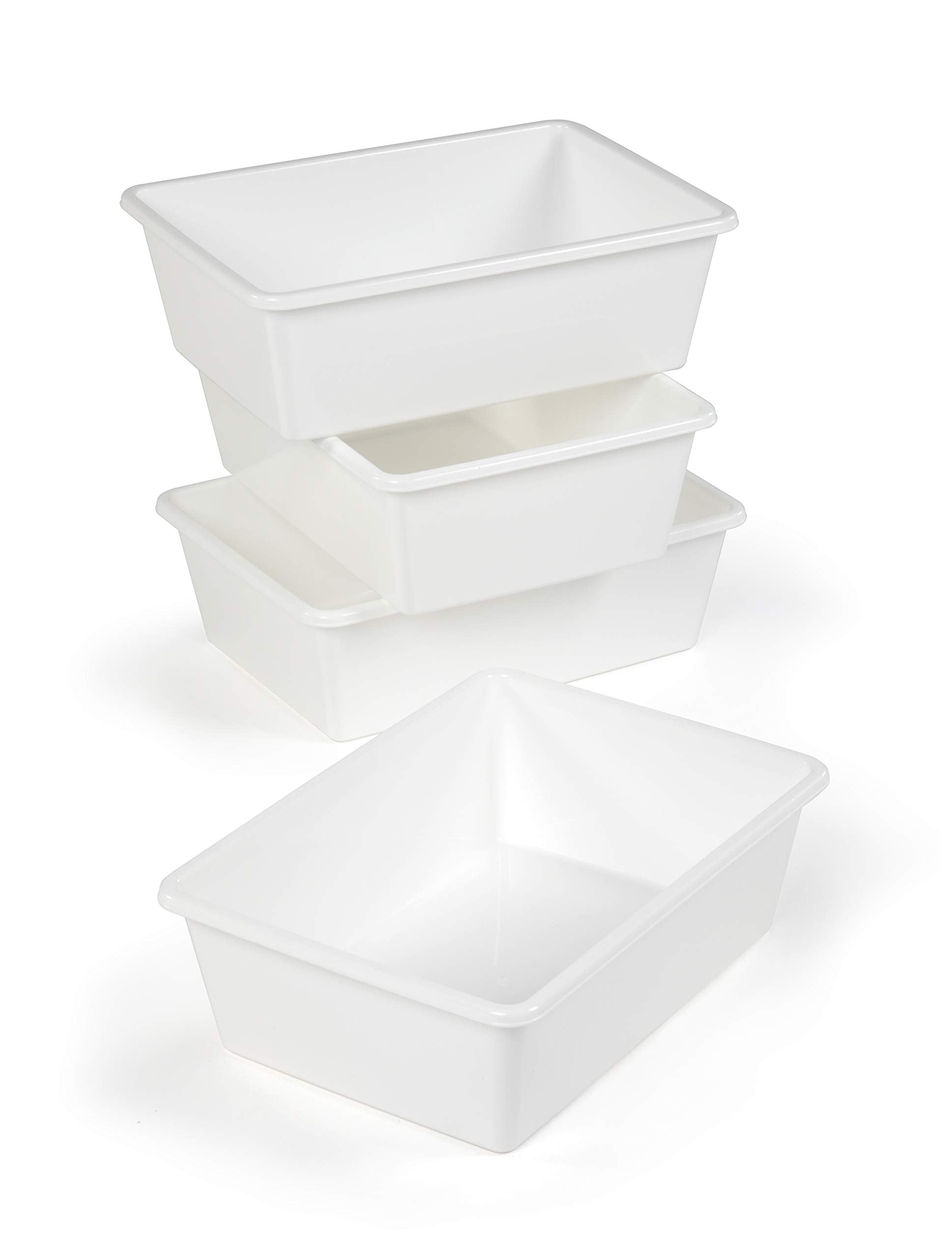 Humble Crew Toy Storage Bins For Kids, Set Of 4, White, Large - Sturdy, Colorful Plastic Storage Bins For Classroom, Playroom, Nursery, And More - Premium Toddlers Toy Organizer Bins